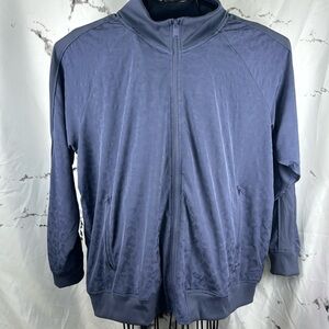 Athleta Brooklyn Bomber Jacket LEMV Dusty Blue Subtle Animal Print Full Zip